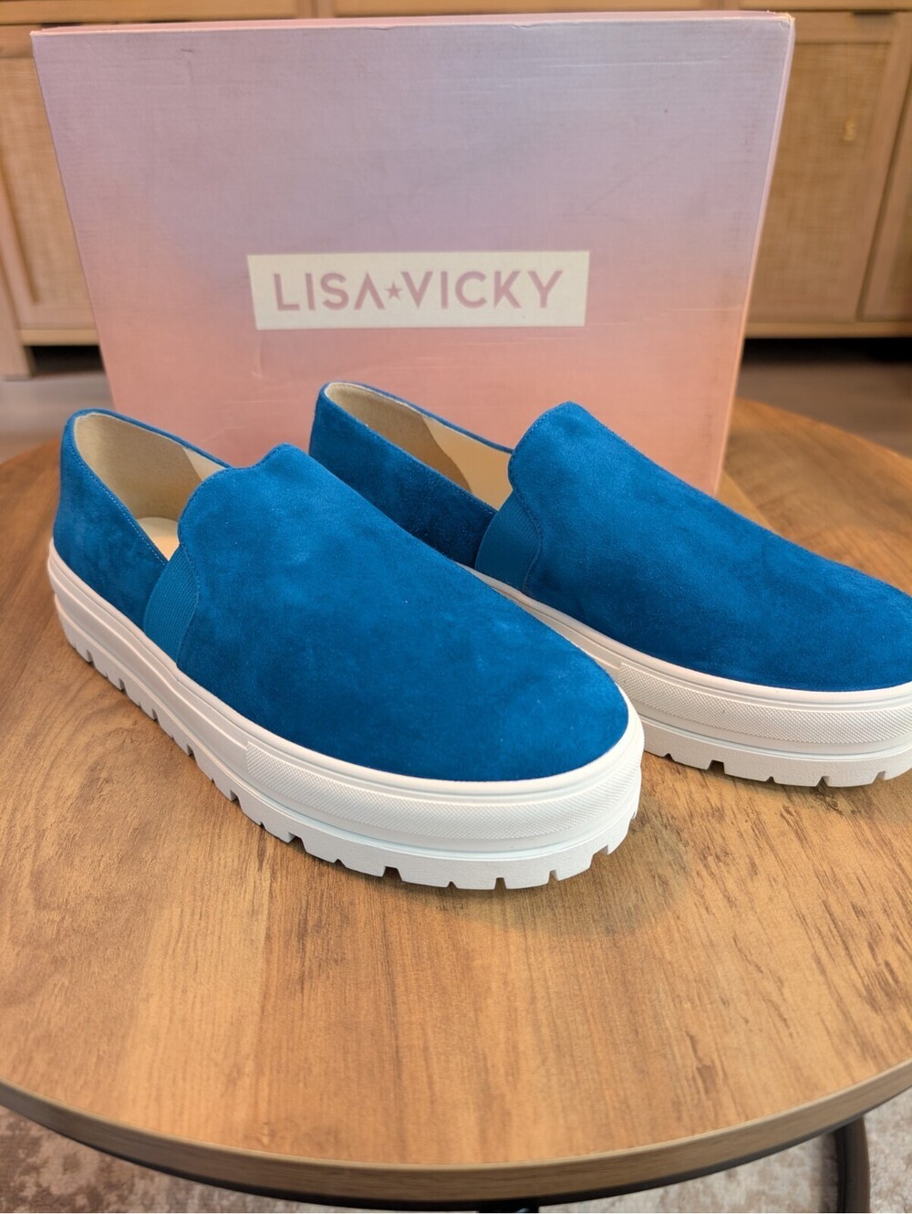 Lisa Vicky Gift Platform Slip-On Sneaker Teal Blue Women's Size 9.5 NEW